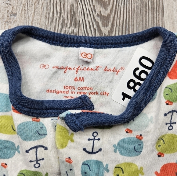 Magnificent Baby 6 Months fish + anchor theme onesie Magnet Snaps - Picture 2 of 5